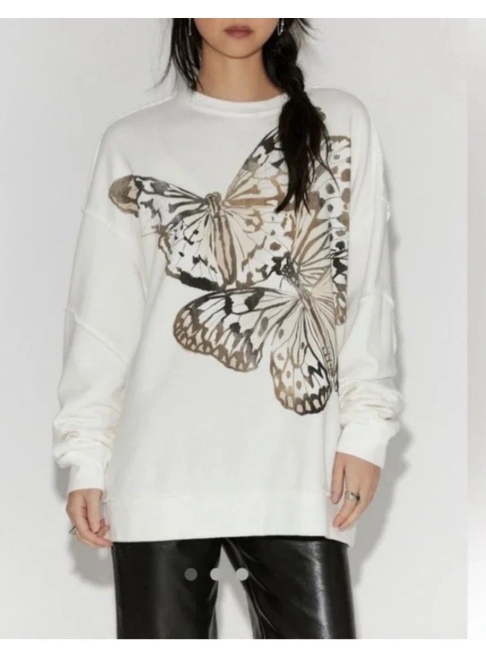 Free People X Ragabond Butterfly Print Ivory Midnight Sweatshirt NWT Size Small